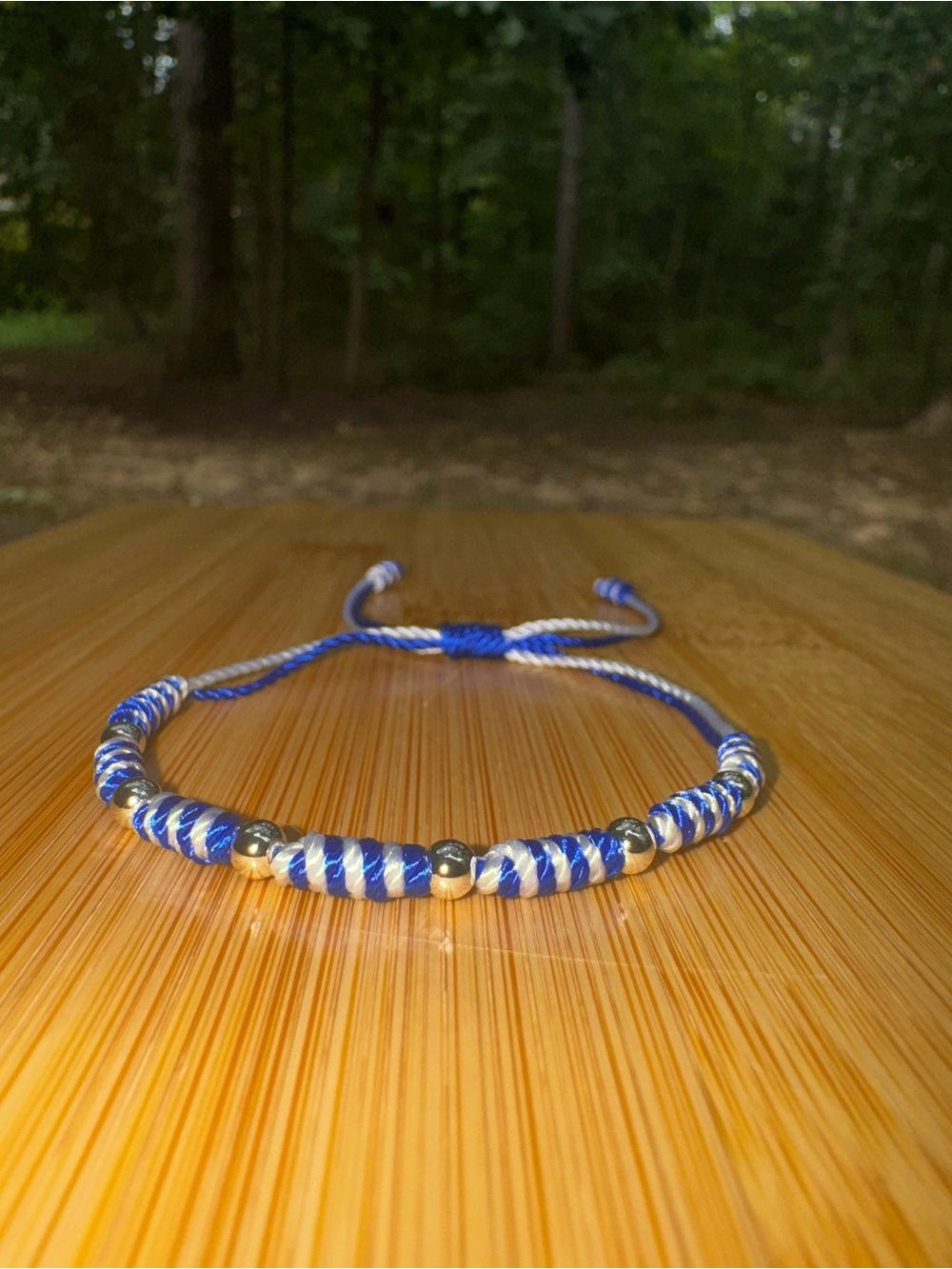 Blue and White 7 Nudos Adjustable Bracelet with Stainless Steel Beads Unisex